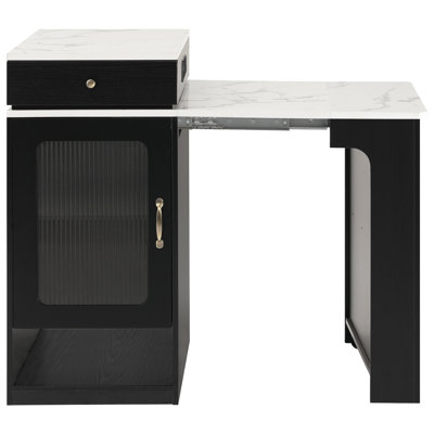 Aether 59.5" Kitchen Island With Extendable Dining Table, Kitchen Island With Storage Drawers, Power Outlet, Side Open Shelves, For Kitchen, Dining Ro