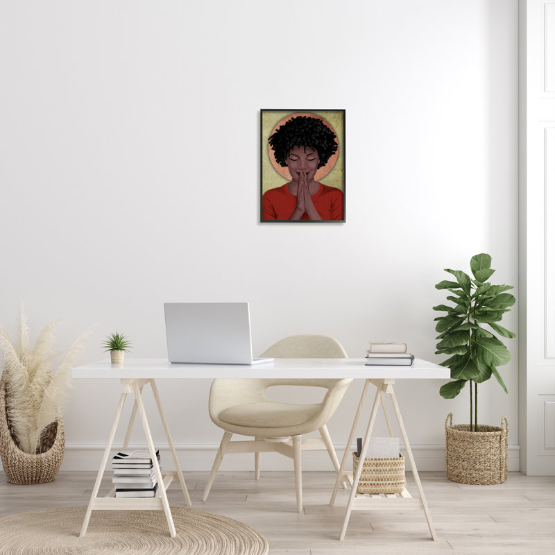 «Hopeful Woman In Prayer», forme géométrique de soleil par Marcus Prime - impression sur toile, Giclée encadrée noir minuit