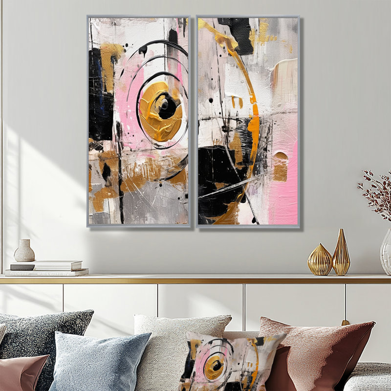 Rose blanc symétrique rencontre - 2 panneaux de décoration murale moderne, 40" H x 40" W, Impression encadrée flottante