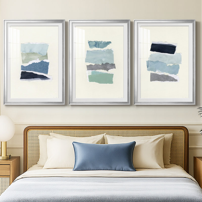 Étude de couleur de bord de mer I - Impression encadrée sur mesure de qualité supérieure - 3 pièces, Argent argent