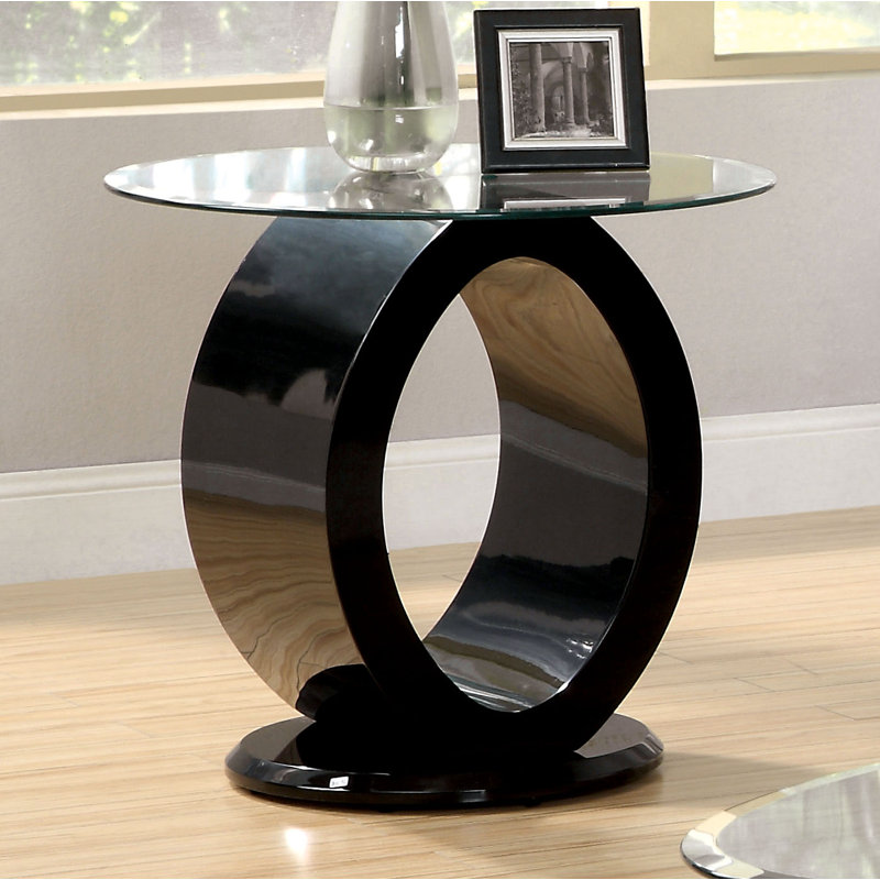 Rehberg Glass Top End Table, Black