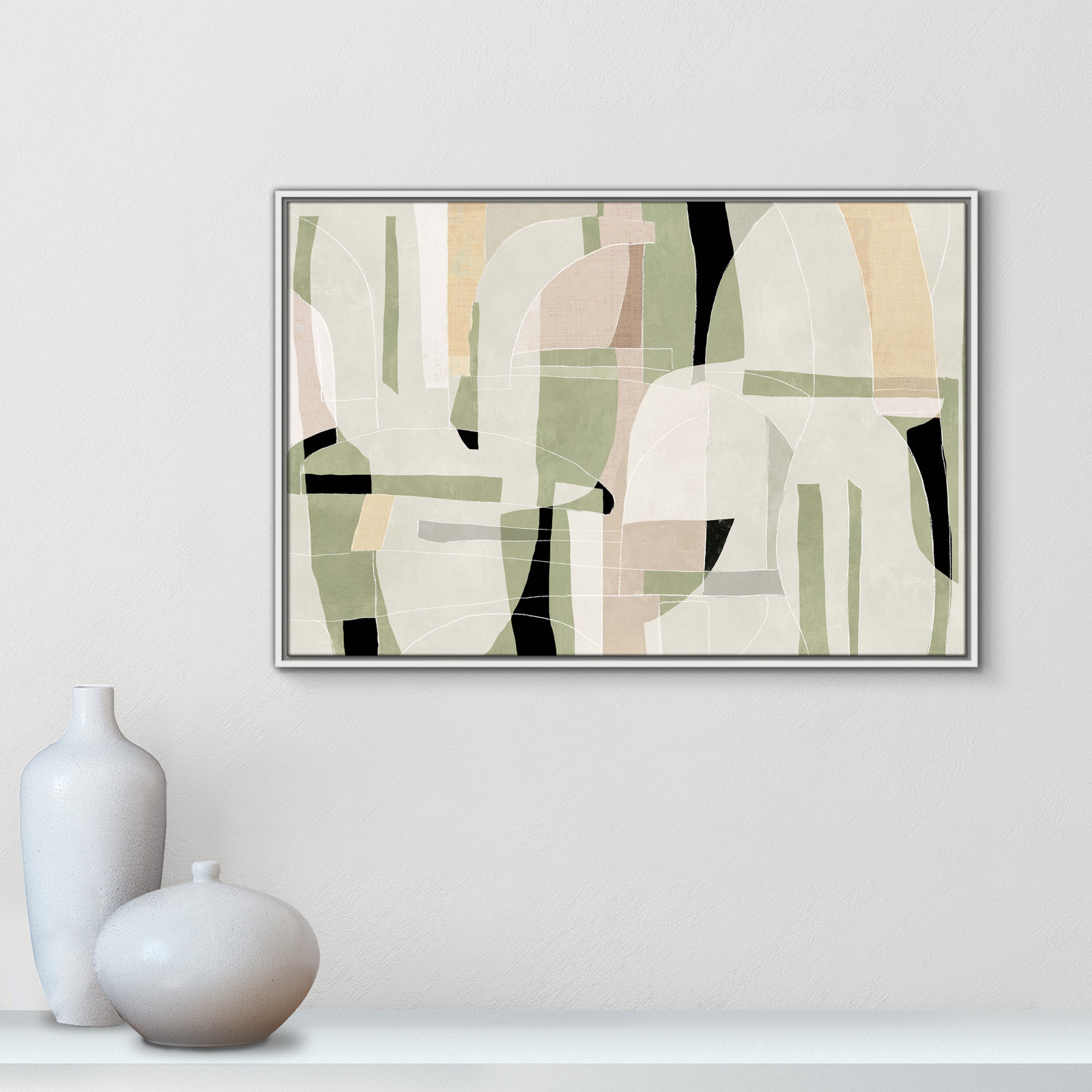 Sunny Barcelona - Floater Frame Canvas, 37.5" W x 25.5" H, White
