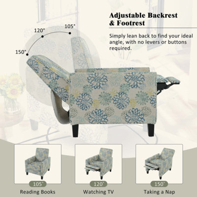Push Back Recliner Chair Upholstered Recliner Armchair with Solid Wood Legs for Living Room and Bedroom