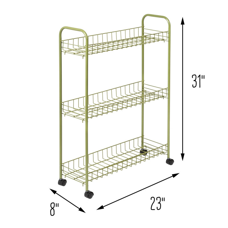 Olive Green 3-Tier Rust-Resistant Steel Rolling Cart