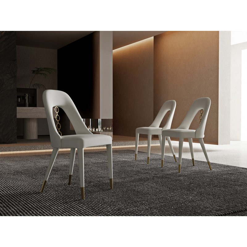 Ensemble de deux chaises d'appoint en similicuir gris et or et acier inoxydable, Gris, Doré