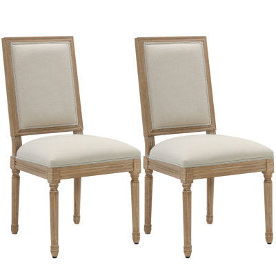 French Country Dining Chairs - Upholstered Rectangular Side Chairs with Solid Wood Leg