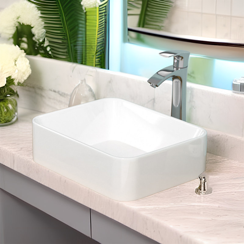 Lavabo de salle de bain vasque rectangulaire en céramique 15 po avec robinet MONSFEST
