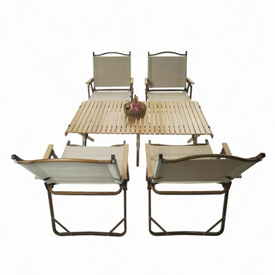 Multi-Function Foldable And Portable Dining Set, 1 Dining Table & 4 Folding Chairs, Indoor And Outdoor Universal,Natural