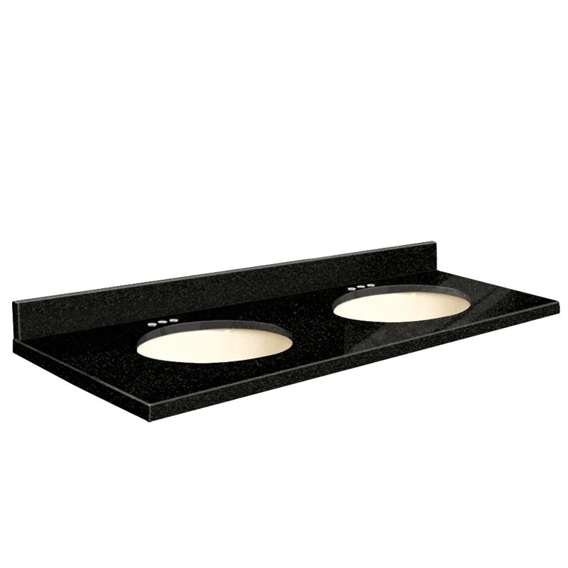Plateau de salle de bain double 61 po meuble-lavabo, Biscuit, Perle bleue, Central de 4 po