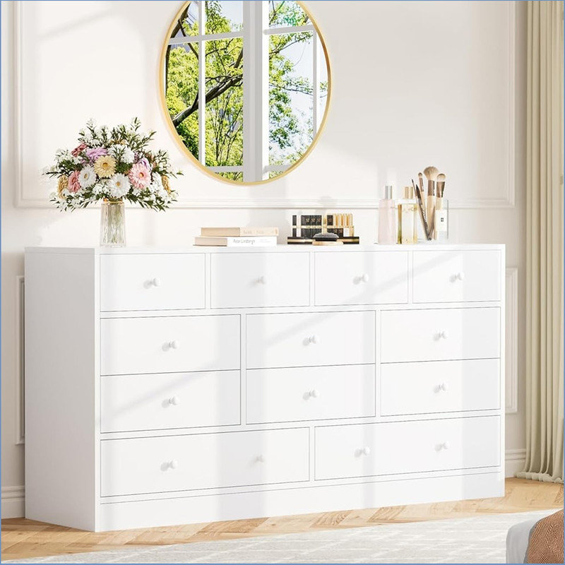 Commode à 61 tiroirs pour chambre à coucher, commode à 12 tiroirs et commodes, commode de rangement en bois avec prise de courant