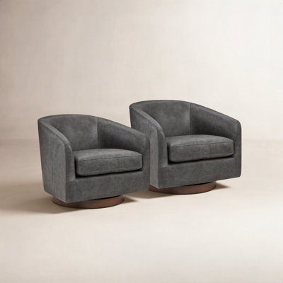 Bennett Genuine Leather Swivel Barrel Chair