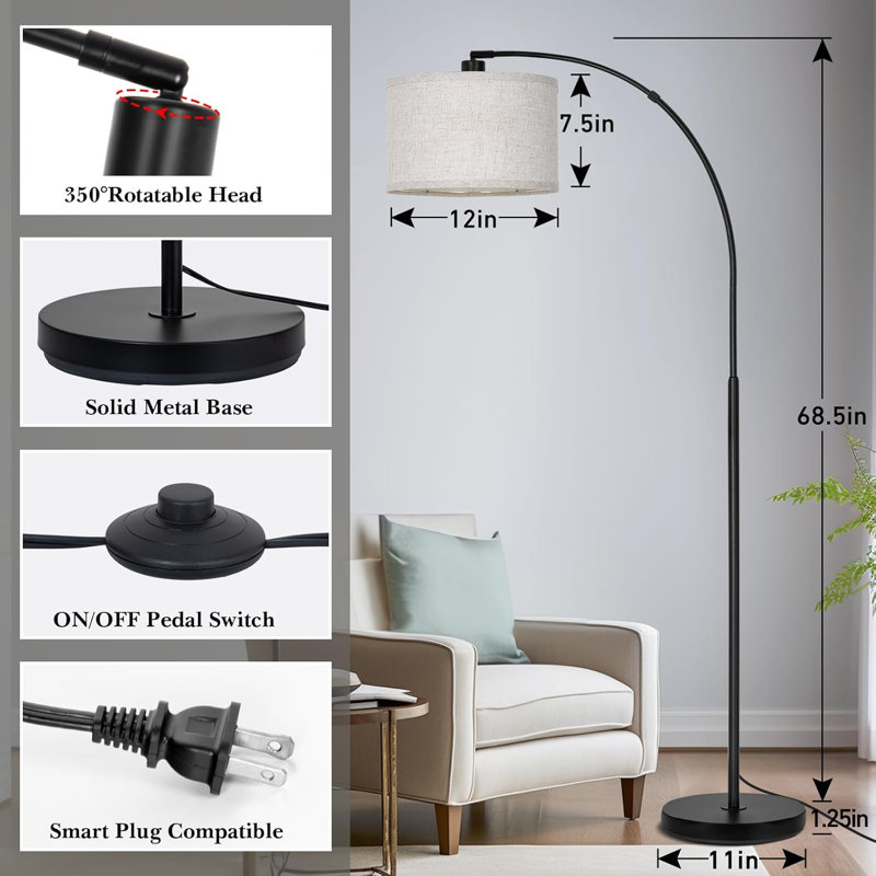 Lampe sur pied Arc, Noir