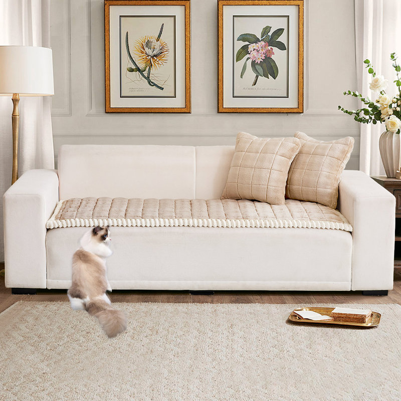 Housse pour canapé Fuzzy Dog - Housse antidérapante lavable avec garniture blanche unique pour 2 ou 3 canapés - Housse de canapé pour animaux de compagnie