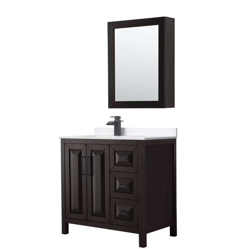 Daria 36'' W Single Vanity, White Cultured Marble, Matte Black, White