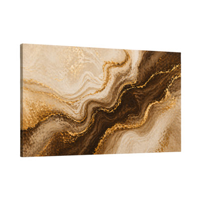 Large Marble Swirl Abstract Wall Art Brown and Golden Color Fluid Texture Modern Luxury Decor for Living Room Bedroom Office 24x36 Inch Canvas Print - Ready to hang