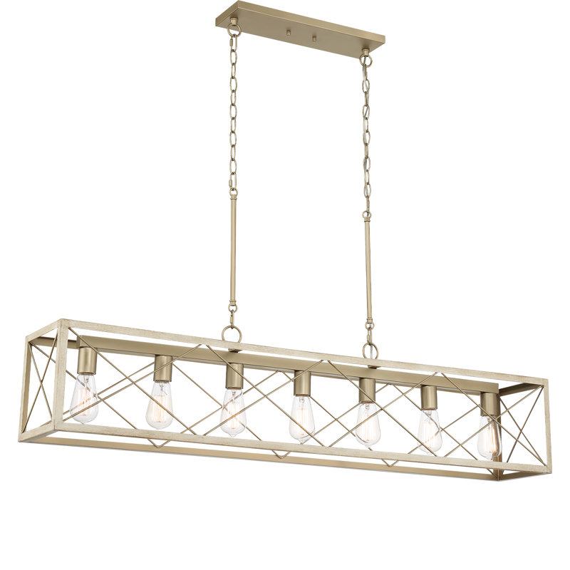 Lustre linéaire pour îlot de cuisine à intensité variable Evys, Frêne français, 7, 109" H x 48" W x 7.87" D