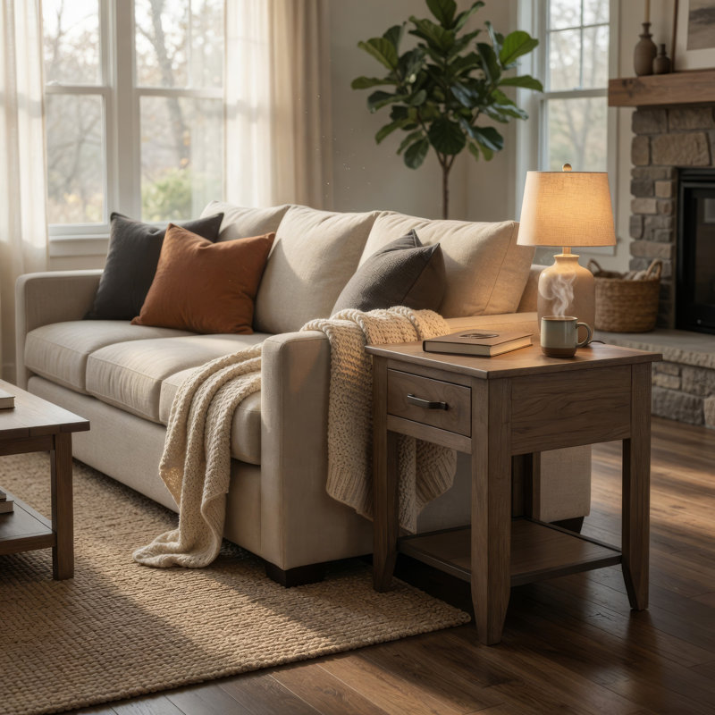 Table de bout Tacey, 1 tiroir et 1 tablette, brun arachide rustique, 23 po