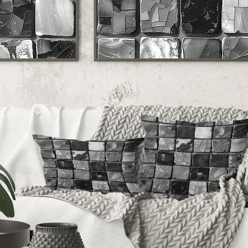 Carreau de mosaïque gris moderne II - Coussin décoratif moderne, H 18 po x l 18 po