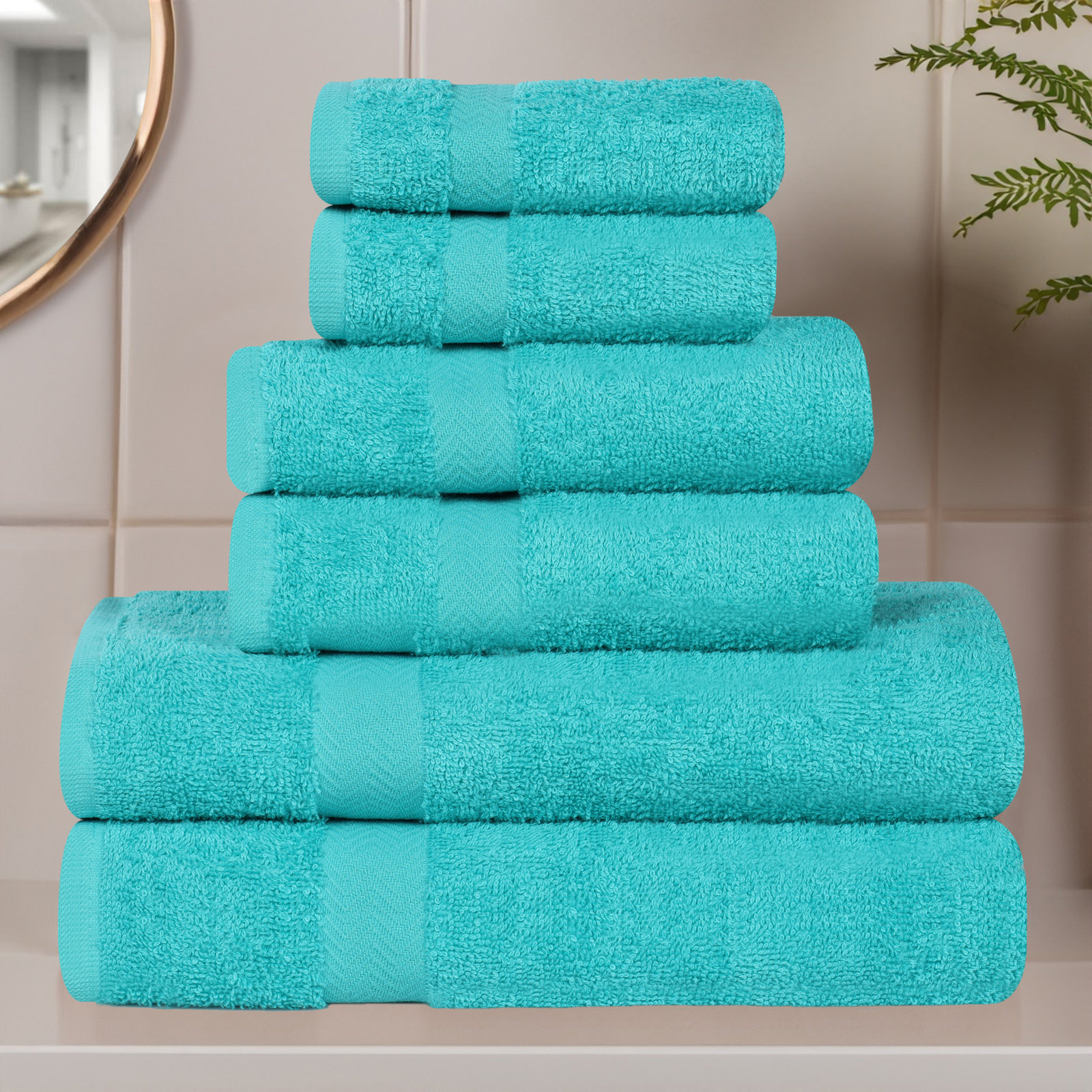 Franklin Cotton Lightweight Quick-Drying Face Towel Washcloth, Turquoise, 6 Pieces Towel Set