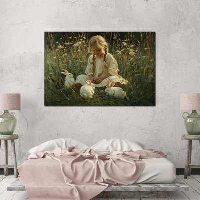  Art mural sur toile grand lapin de Pâques - photos printanières et impressions de lapin rétro pour décoration murale, encadrée galerie, 28 po x 40 po