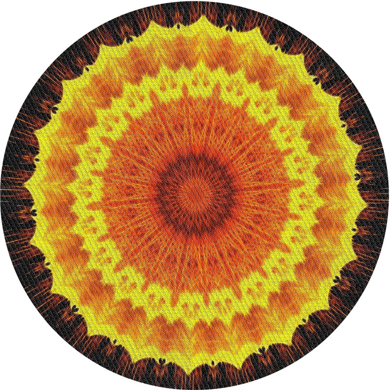 Tapis noir/jaune/orange tissé à la machine, Rond 4 pi