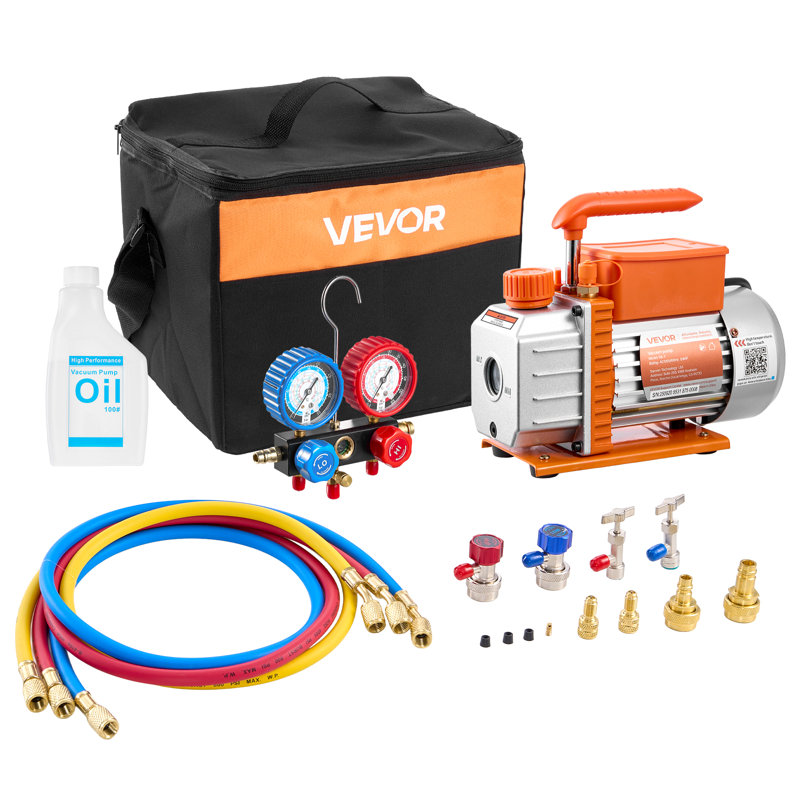 Vacuum Pump, 7 CFM 3/4 HP, HVAC Two Stage Rotary Vane AC Vacuum Pump, for R134a R22 R410a R1234YF R32, 4 Pole Motor, for Automotive Air Conditioner Maintenance Resin Degassing, Oil Included
