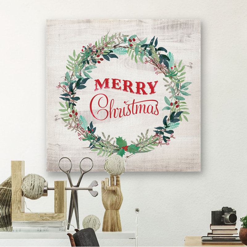 « merry christmas couronne », art textuel, H 32 po x l 32 po x P 1,5 po, Toile tendue
