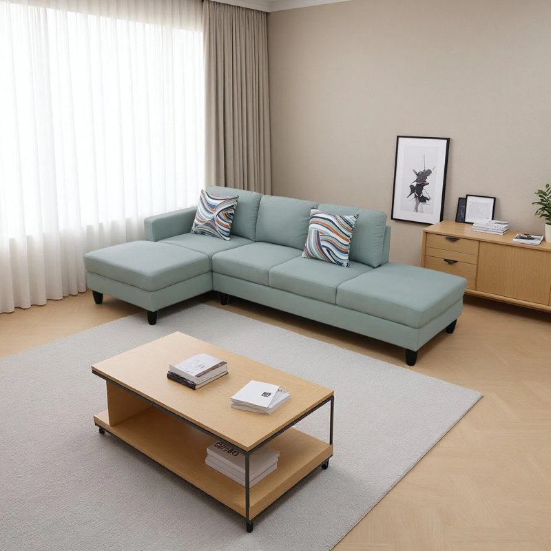 2-Piece Calico Sectional Sofa, Pale Green Fabric