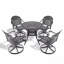 Ensemble de salle à manger 5 pièces en aluminium coulé résistant aux intempéries, comprenant 4 chaises pivotantes et une table ronde de 35,43 po avec structure noire-1634123149