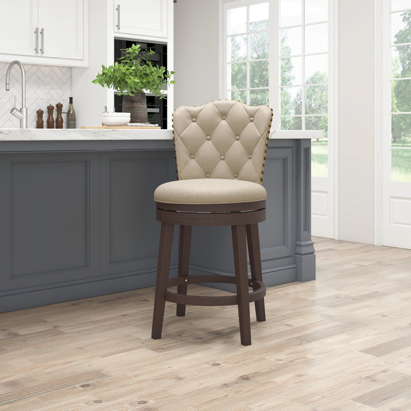 Marthasville Swivel Upholstered Counter Stool, Polyester Cream , Counter Stool (26.5" Seat Height)