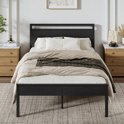 Carlisa Industrial Metal Platform Bed Frame with Headboard and Iron Slat Support