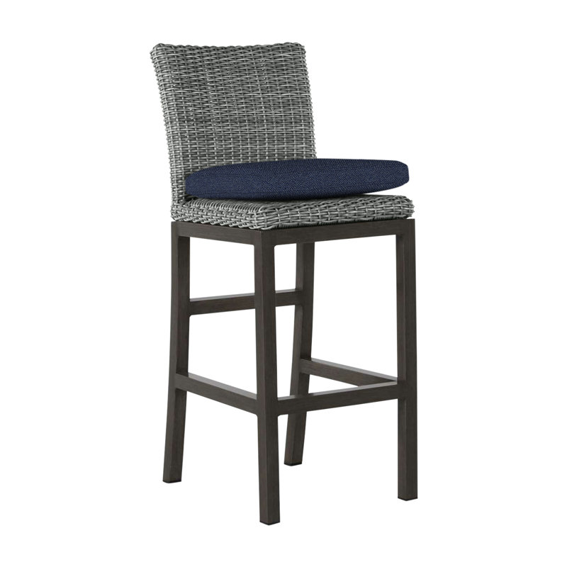 Rustic 30.5" Patio Bar Stool with Cushion, Dove Sunbrella® Linen, Welt, Slate Gray