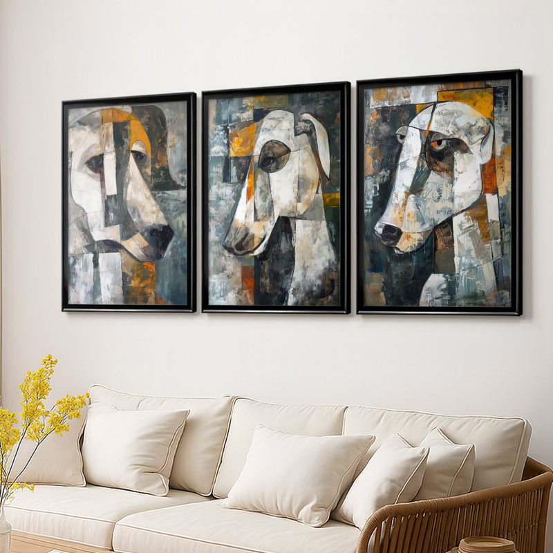ANIMALS Series Cxxi - Toile tendue avec châssis sur mesure - 3 pièces, H 15 po x l 19 po, Noir