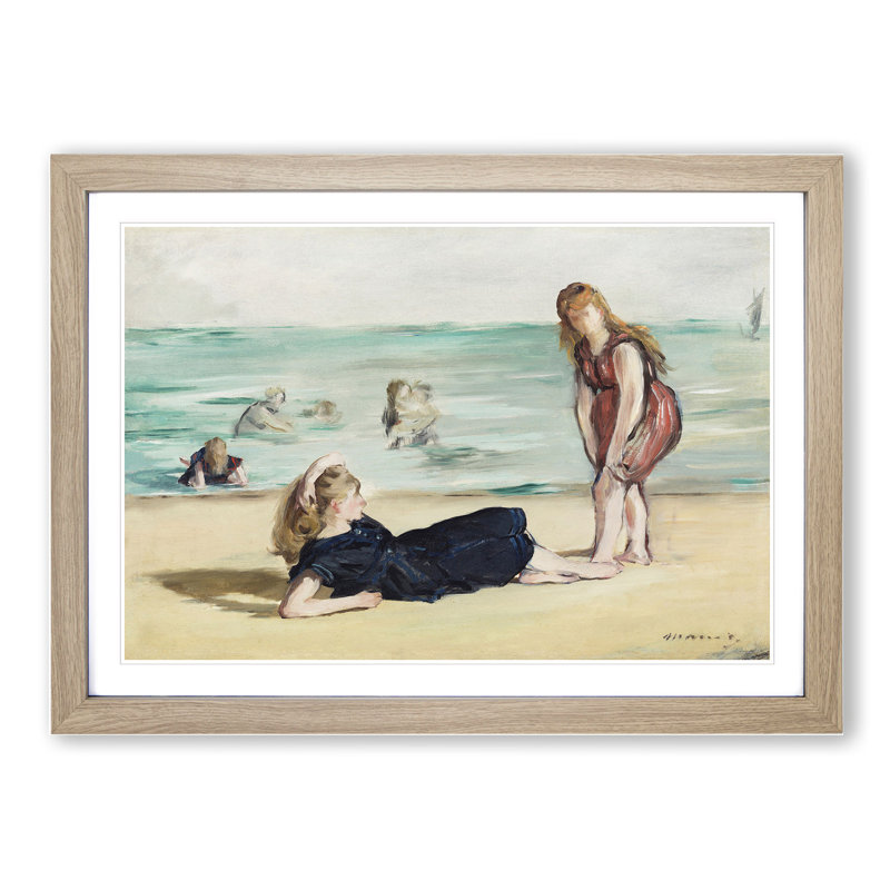 On the Beach by Edouard Manet - Framed Print, 27cm H x 36cm W x 2cm D, Oak Framed