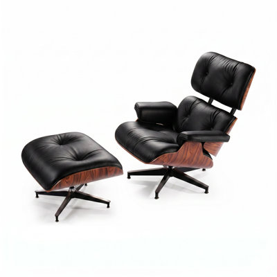 Top Grain Leather Swivel Reclined Lounge Chair with Ottoman, Solid Wood Shell and Aluminum Base for Living Room, Study and Office