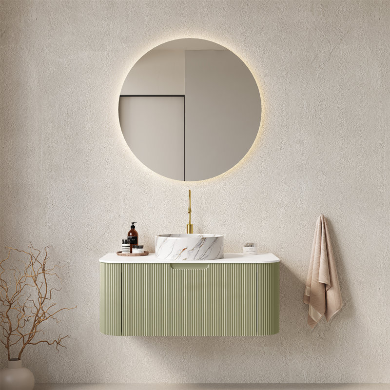 Meuble-lavabo mural avec tiroir et lavabo pour salle de bain, Vert clair, 35.86"