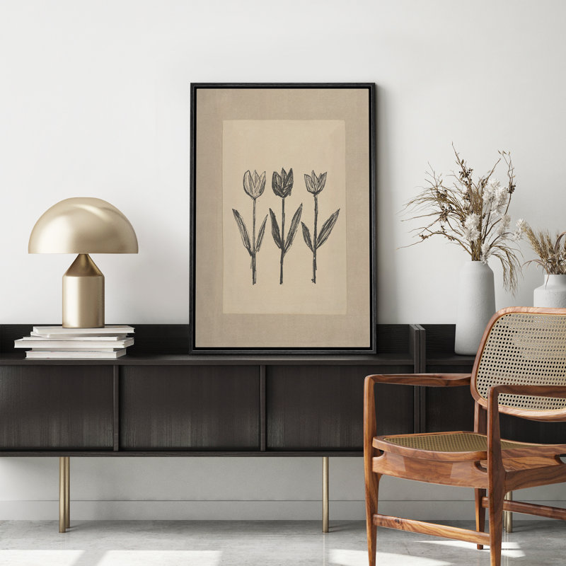 Impression sur toile encadrée de fleurs de tulipes minimalistes, H 24 po x l 16 po, Impression encadrée sans passe-partout