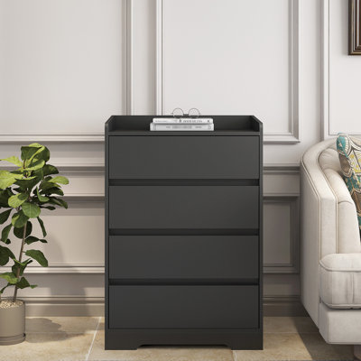 Buffet de salon noir avec 4 attraits - 25,79 po x 15,49 po x 38,74 po, 67,2 lb, améliore les livres et l'arrangement multimédia 4 tiroirs pour le rangement, pouces