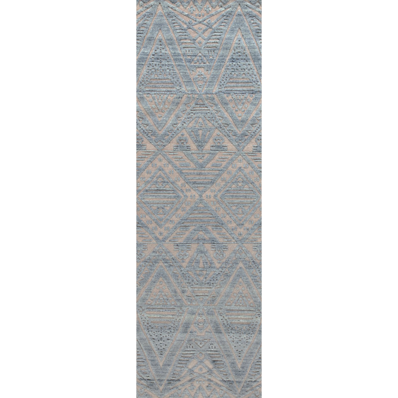Bariloche Wool Geometric Area Rug in Blue, Runner 3' x 12'