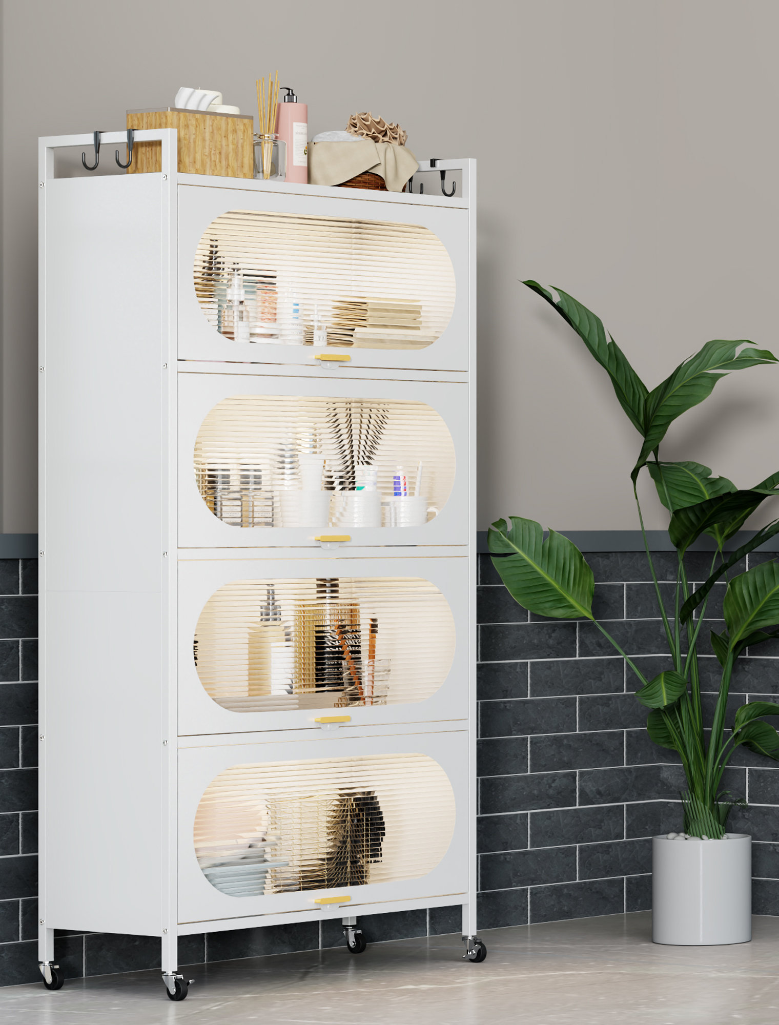 Mercer41 5-Tier Kitchen Storage Cabinet With 4 Flip-Up Doors ...
