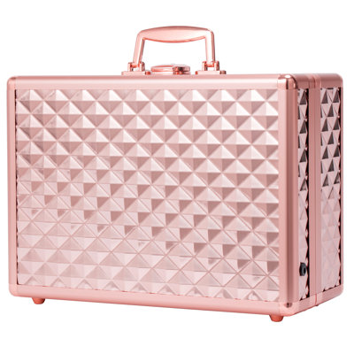 13.8" Wide Rechargeable Travel Makeup Case With Led Mirror Portable Cosmetic Bag Cosmetics Storage Box