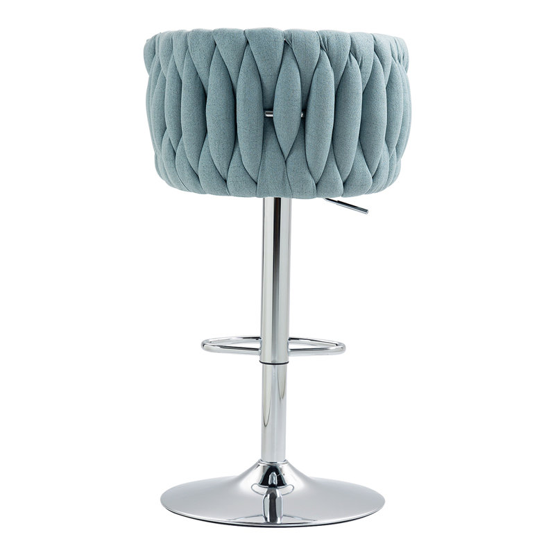 Ensemble de 2 tabourets de bar pivotants avec housse en tissu 360 °, chaises de bar réglables à hauteur de comptoir avec dossier et repose-pieds tissés, tabourets de bar chromés argentés