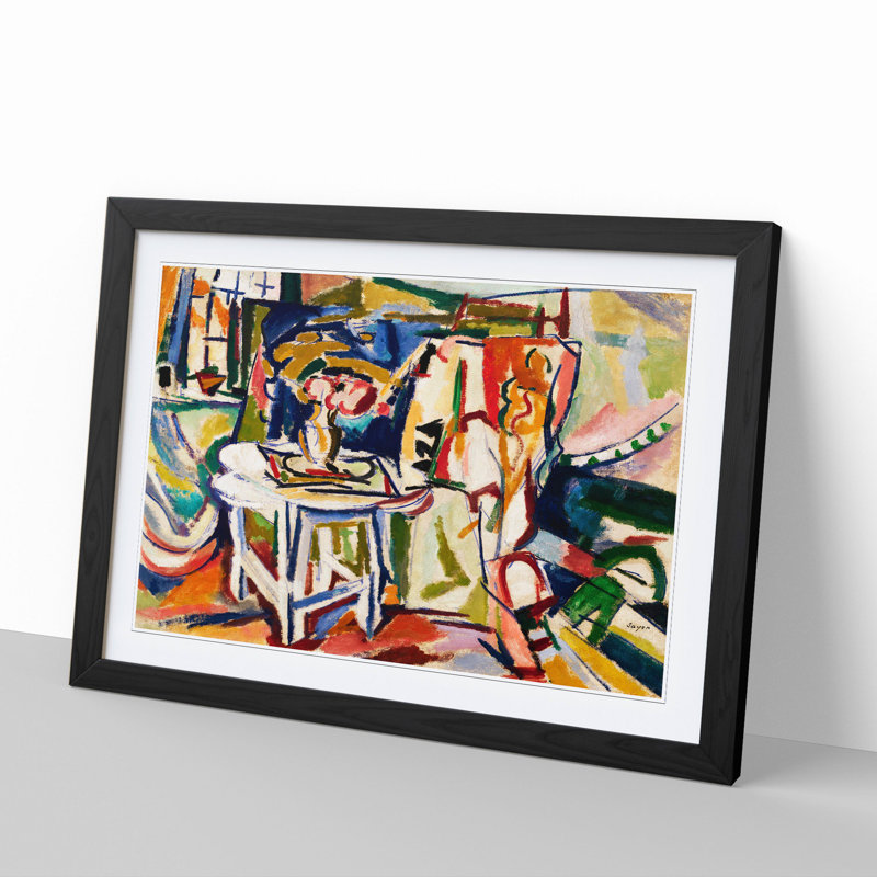 Flowers on a Table Vol.2 by Henry Lyman Sayen - Picture Frame Painting, 36cm H x 48cm W x 2cm D, Black Framed