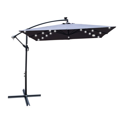 Square 2.5X2.5M Outdoor Sun Umbrella With Solar - Resistance, 8 Ribs, Crank Lift, Cross Base For Garden Large Patio Solar-Powered Lights , Crank, Area