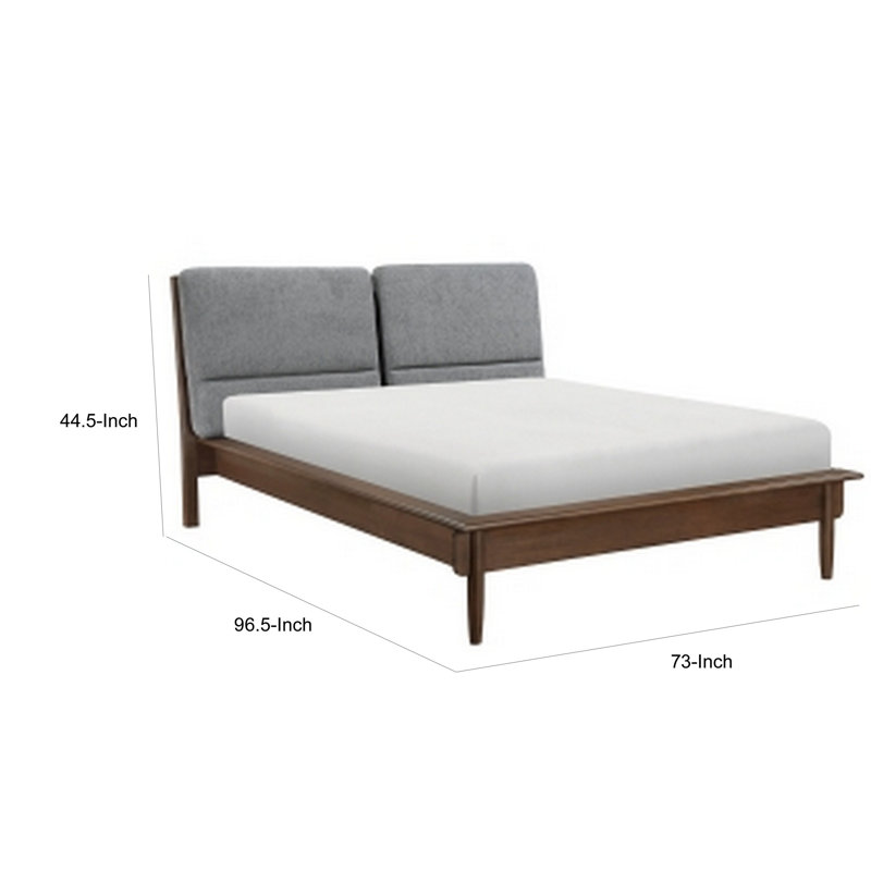 Lit plateforme grand Llesica, panneau arrière tapissier, brun, gris foncé