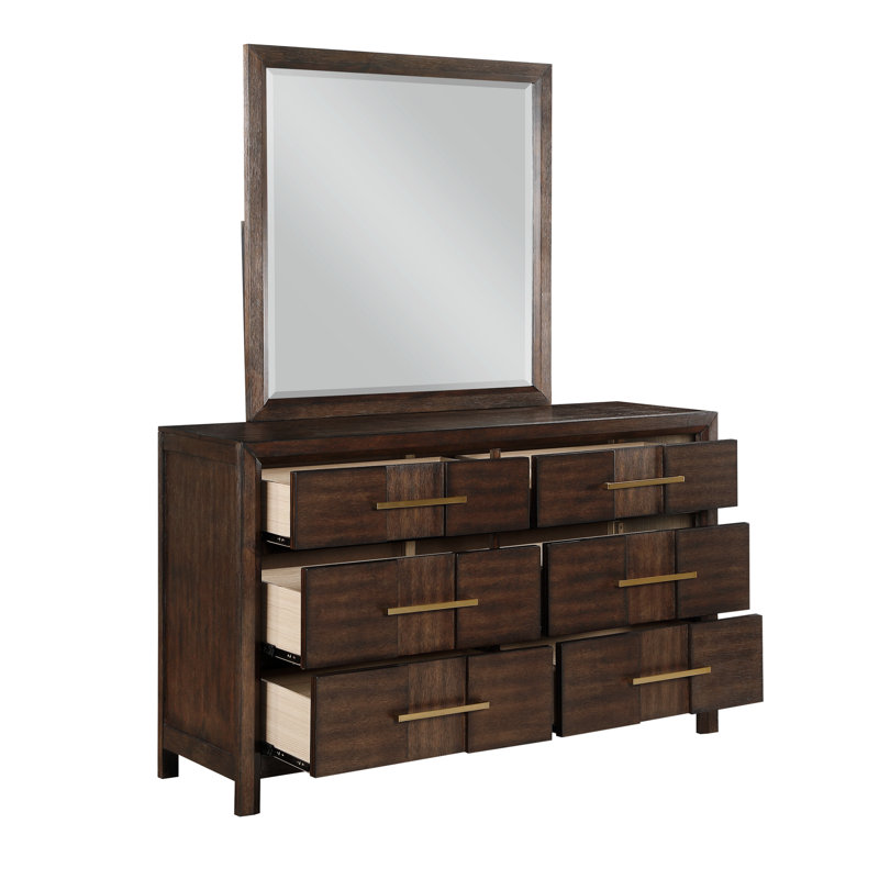 Ensemble de chambre à coucher Adryan, Grand lit, Brun, 4 Pcs: Bed, Dresser, Nightstand, Mirror