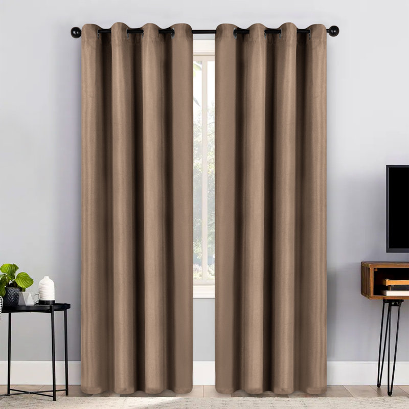 Polyester Thermal Insulated Room Darkening Curtain Panels, 52" W x 96" L, Tan