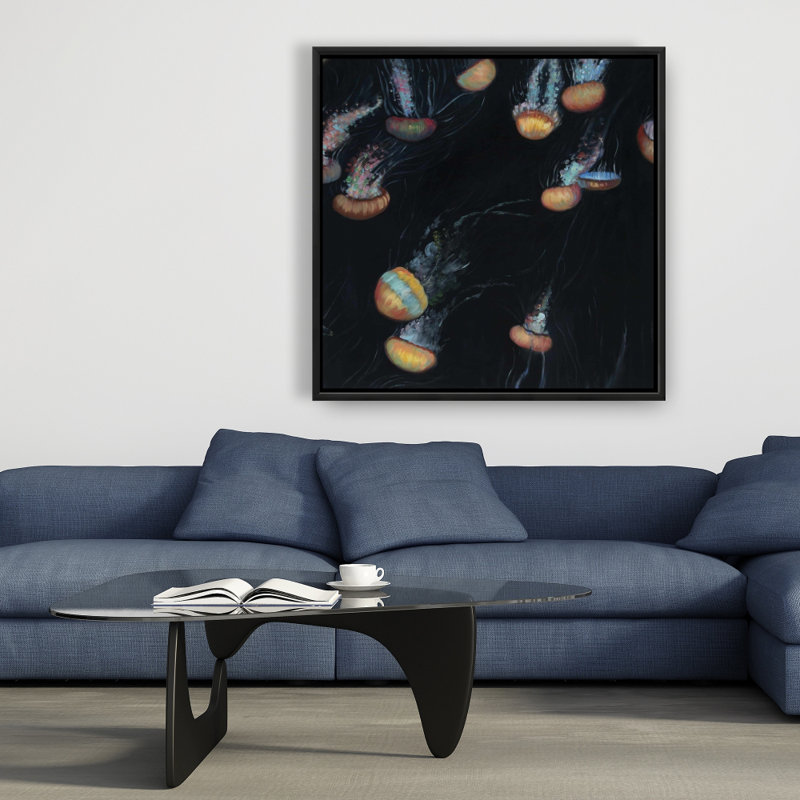 "Méduse colorée nageant dans le noir" sur toile
