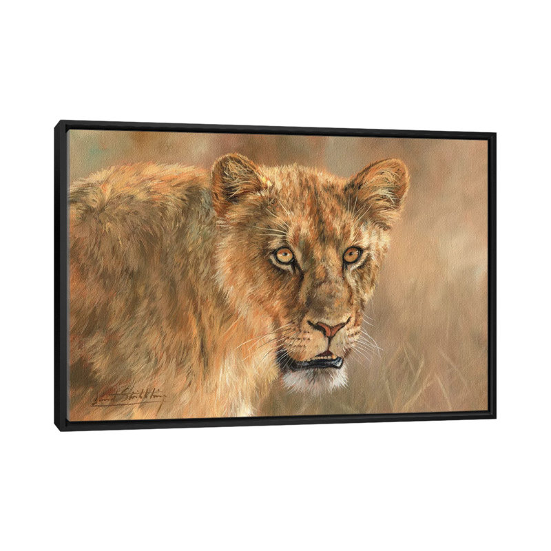 « lioness », impression sur toile, H 18 po x l 26 po x P 1,5 po, Toile avec cadre noir, Pas de tapis