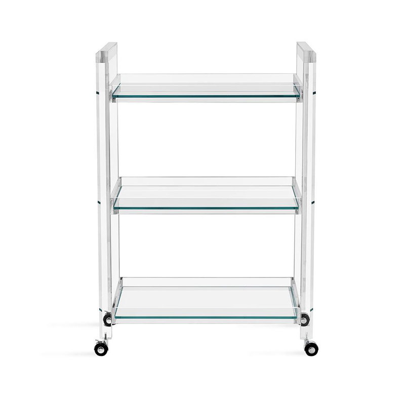Ava Modern Clear Acrylic Bar Cart with Glass Shelves